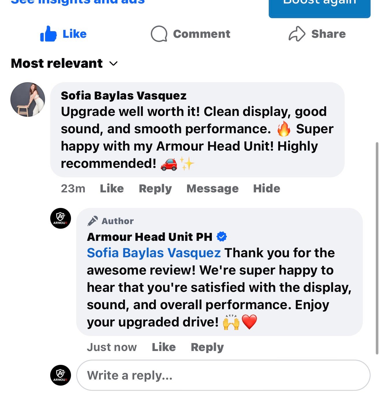 Customer feedback screenshot 1